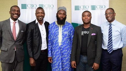 (L-r): Chuka Mordi, director, CBO Investment Management, Ayodele Elegba, founder Comicpanel.org, Sulaiman Teslim, founder Shopinfo.com.ng, David Ugoagbara, founder Priceleaker.com, and Bex Nwawudu, director, CBO Investment Management at the presentation of seed-funding cheques to the I.T entrepreneurs, as part of CBO Investment Management’s CSR activities held in Lagos.